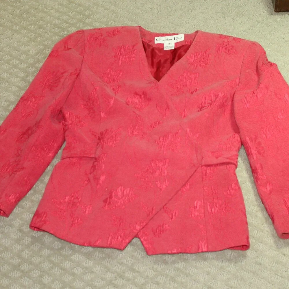 Christian Dior Women's Size 2 Vintage Pink Jacquard Blazer